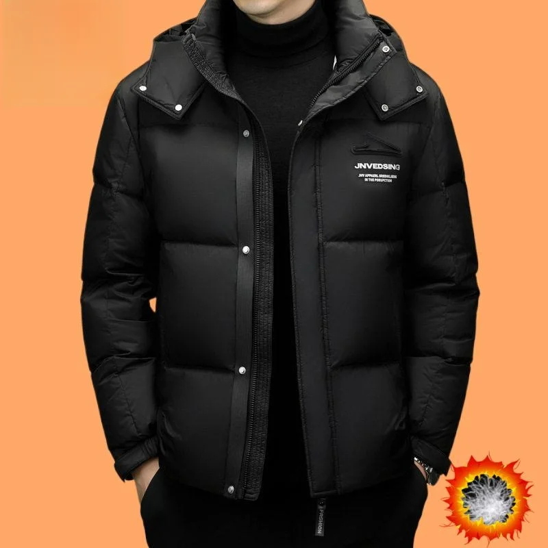 

New 2025 Winter Men's Outdoor Hooded down Jaet Thiened White Du Feather Waterproof Bread Sle Coat Regular Fit ort L...