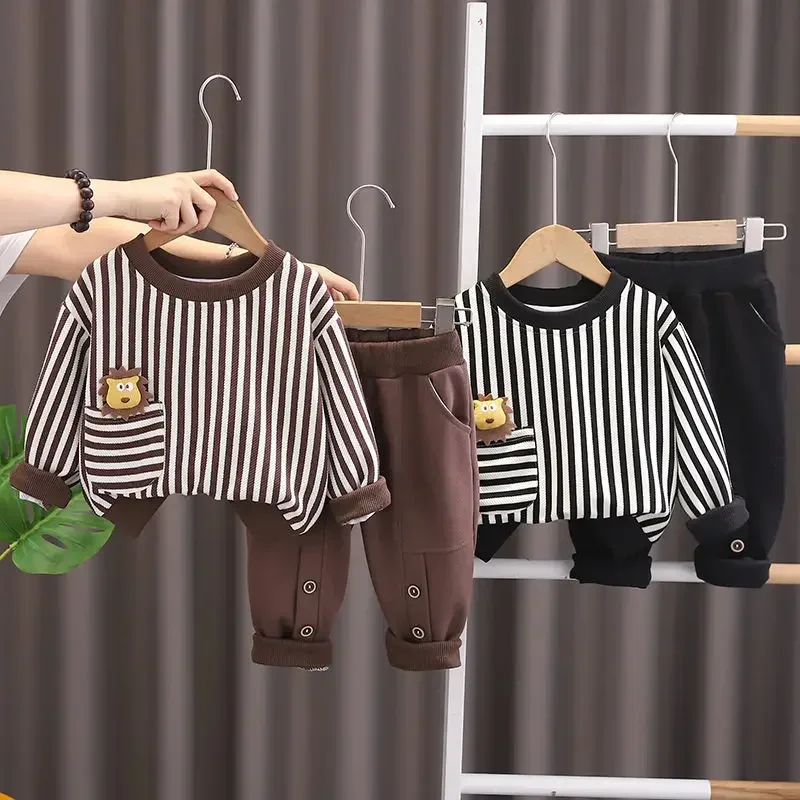 

Весенняя футболка с длинными рукавами и брюками, 2 шт./компл., детские костюмы, одежда с животным принтом, новая детская одежда для детей 0-5 лет, повседневная одежда в полоску для девочек