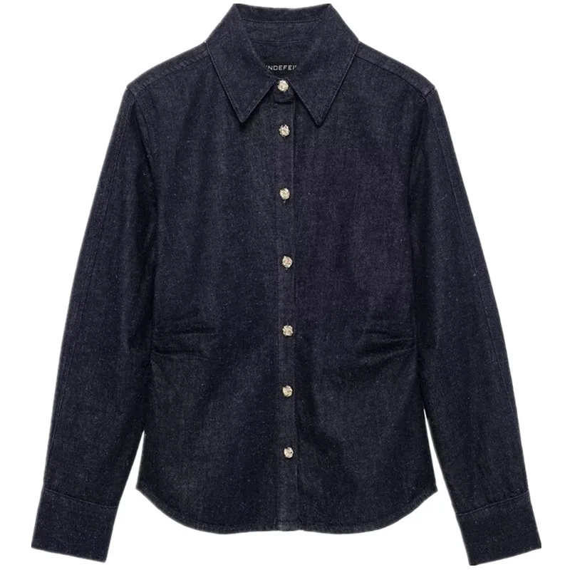 Primavera 2025 Faion da donna sciolto lungo Sve Denim irt dettaglio pieghettato Versatile Sle Nuovo arrivo 526047