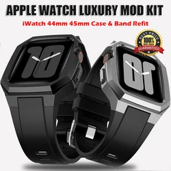 Luxury Stainless Steel Case Strap For Apple Watch 44mm 45mm Cover Rubber Band For iWatch Series 8 7 6 5 4 SE Modification Kit