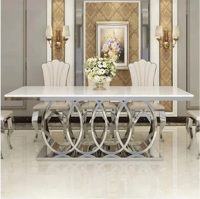 Dining Table Set Marble Table Top Stainless Steel Modern Dining Room Table and Chairs Set New Design Fancy Luxury New