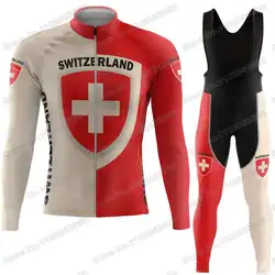 2024 Switzerland Cycling Jersey Set Autumn Winter Swiss National Team Cycling Clothing Road Bike Jacket Suit Bicycle Bib Tights