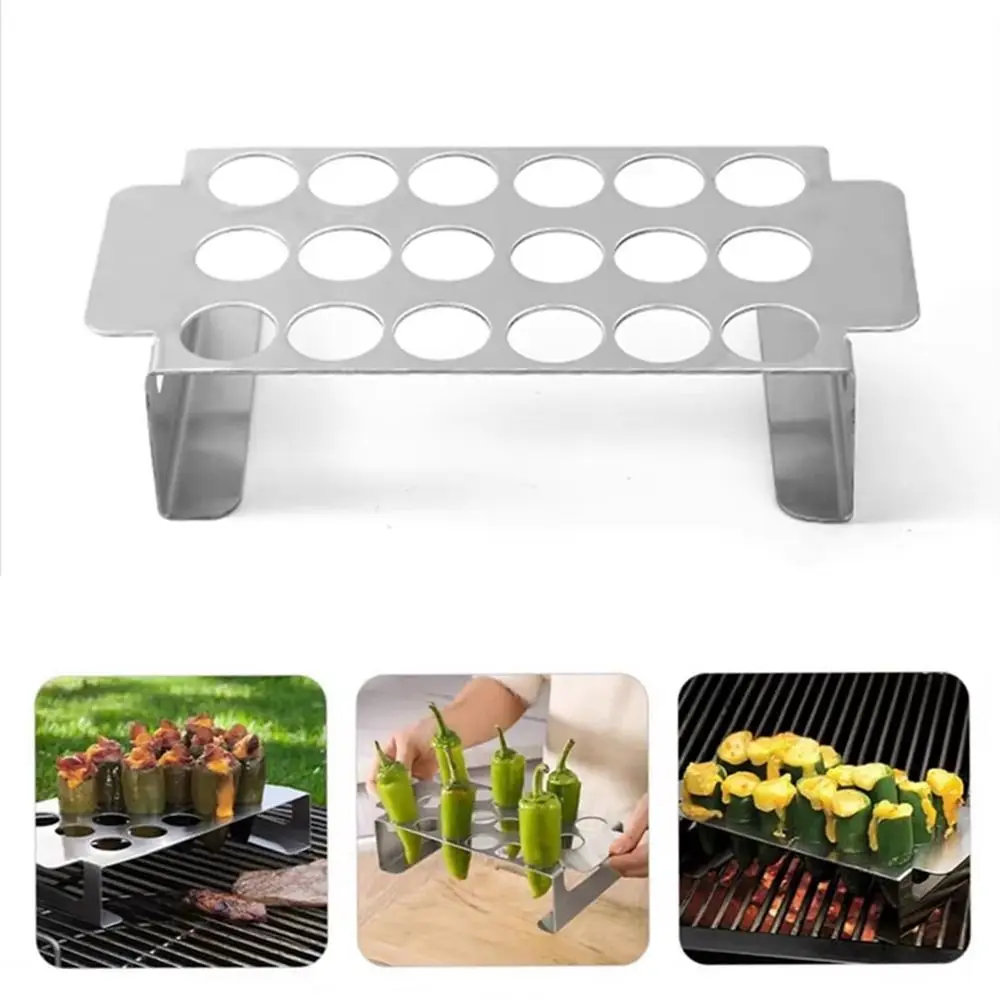 

18 Holes Chicken Leg Grill Rack Non-stick Rustproof Stainless Steel Chili Grill Reusable Space-saving Outdoor Grill Tools Picnic