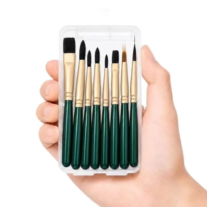 A53M-8-Piece Travel Watercolor Brush Set,Travel Paint Brush Set With 8 Short-Handle Brushes In A Compact Storage Box