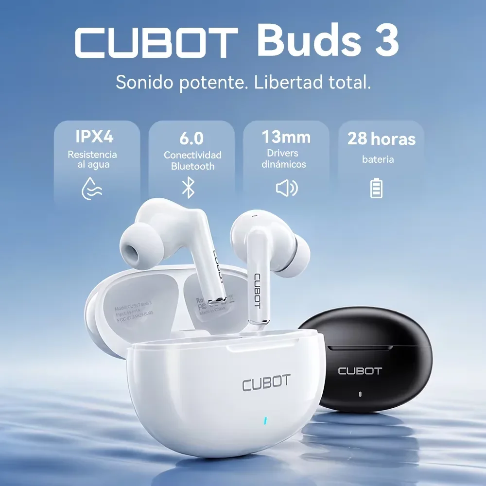 CUBOT Buds 3, auricolari wireless Bluetooth, Bluetooth 6.0, controllo touch intelligente, impermeabilità IPX4, autonomia totale di 28 ore, batteria auricolare da 28 mAh, custodia di ricarica da 260