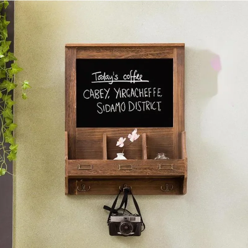 

Retro Wall-mounted Storage Shelf with Small Blackboard Display Card Electricity Meter Box Cover Message Board Wall Decor