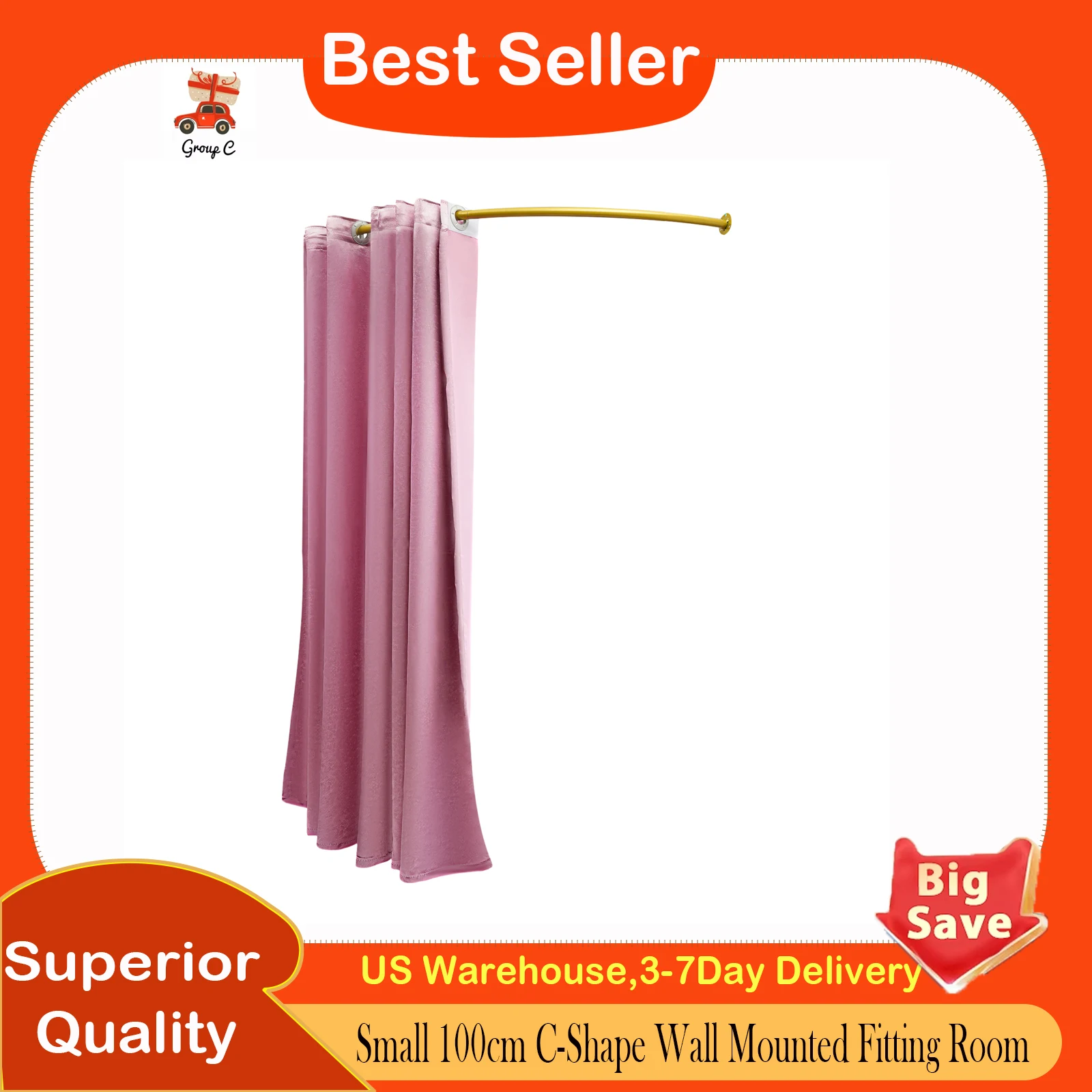 

Маленькая розовая переносная примерочная C-образной формы 100 см с креплением на стену, с занавеской, для спальни, гардеробной, домашнего декора