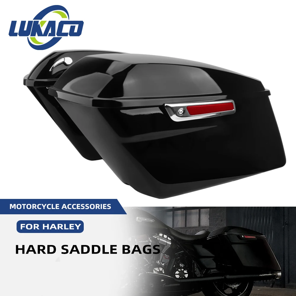 

A Pair Black Motorcycle Saddle Bags Side Boxs Luggage Tank Hard Case For Harley Touring Road King Street Glide 2014-2021