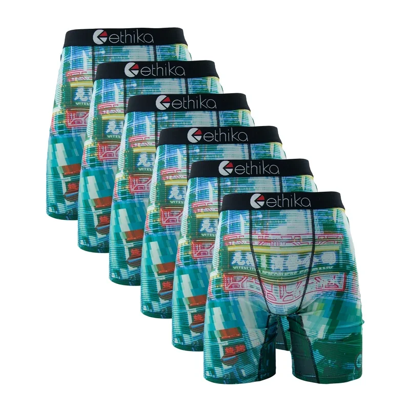 6 pièces ETHIKA Sexy imprimé hommes sous-vêtements Boxer Shorts caleçons respirant homme culotte Lingerie grande taille hommes boxeurs slips XXXL
