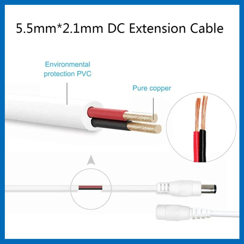 DC 12V Power Adapter Extension Cable 3M/5M/10M/15M/20M/30M DC Male Female Connector Power Extend Cord For Security CCTV Camera