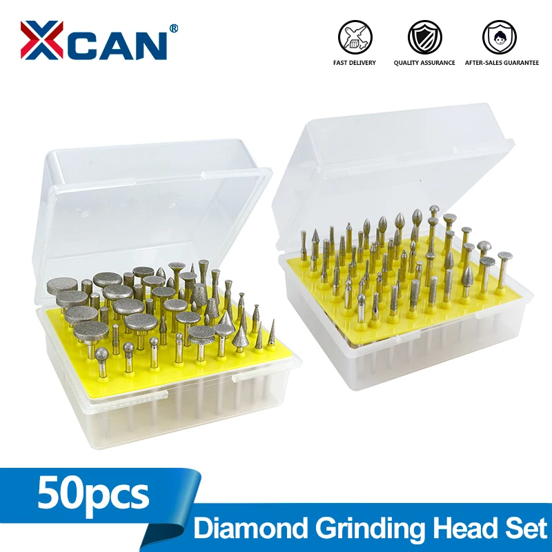 

XCAN 50 шт., набор шлифовальных борфрез с алмазным покрытием, 3,175 мм, алмазные борфрезы с хвостовиком для вращающегося инструмента Dremel