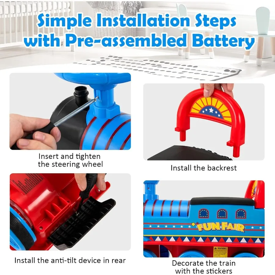 線路付き電車に乗ろう！6Vバッテリー駆動の電動乗用玩具、16個の線路、点滅ライトと音楽、収納シート付きプレイ