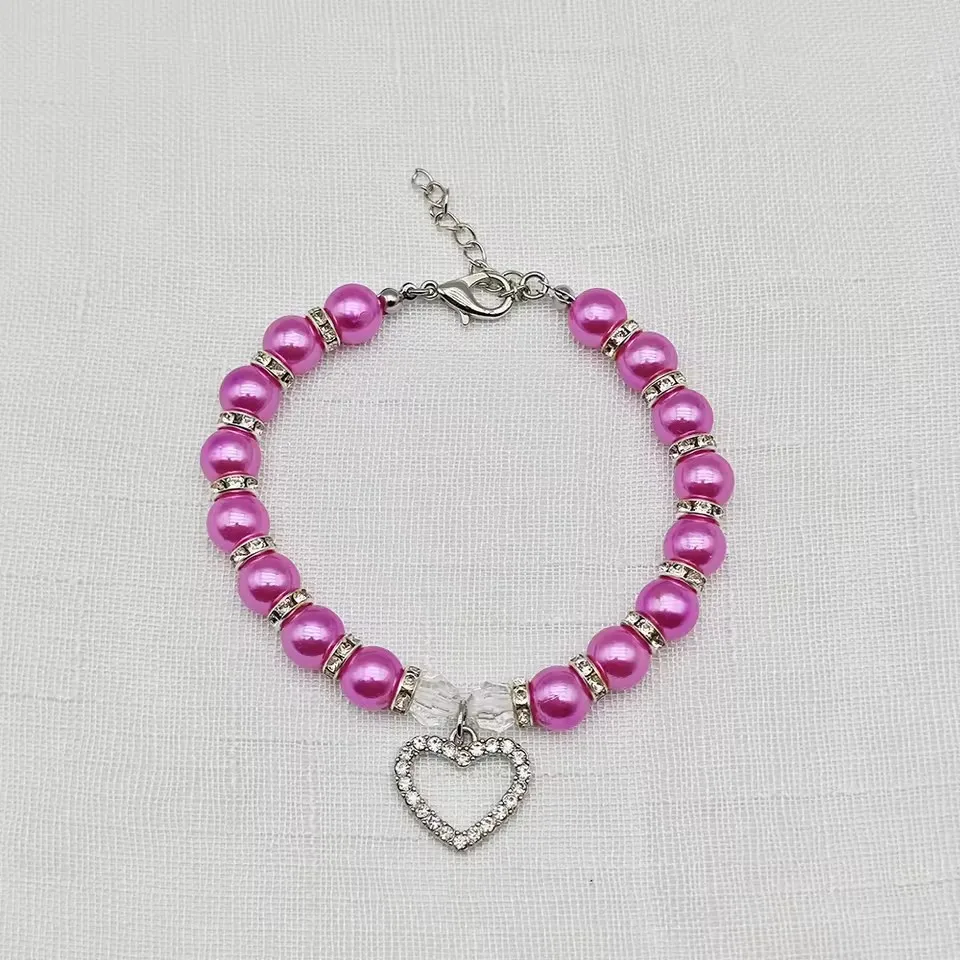 Mehrfarbige Perlen-Haustierkette mit Strass-Herzanhänger Glitzerndes Hunde- und Katzenhalsband Yorkshire Chihuahua Hochzeits-Party-Schmuck – Detail 14