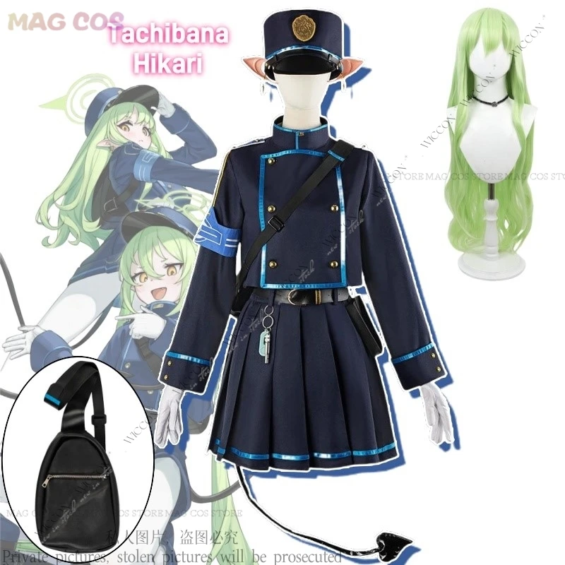 Tachibana Hikari Blue Archive Anime Game Cosplay Costume Wig Bag Long Hair Green Tachibana Nozomi Abydos High School CCC Twins