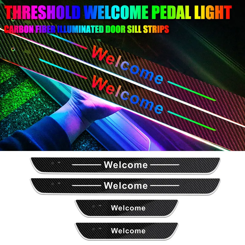 

Carbon Fiber Dynamic LED Car Welcome Pedal Light Customized Logo Car Door Sill Scuff Plate illuminated Lamp Auto Pedal Decorate