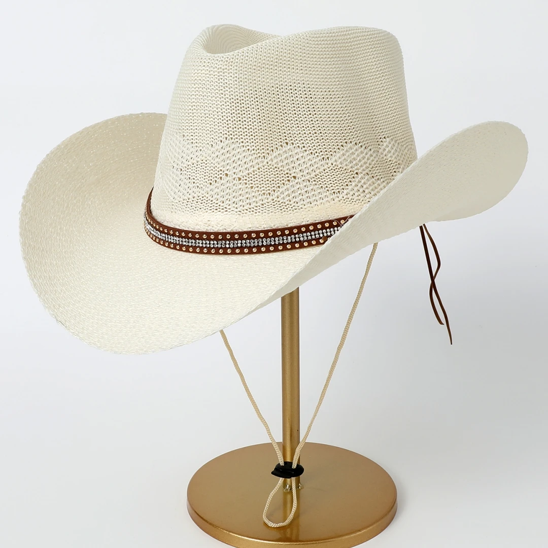 A Top Hat, summer sun protection straw hat, Rhinestone Spike belt decorative top hat, retro jazz hat, Tibetan top hat