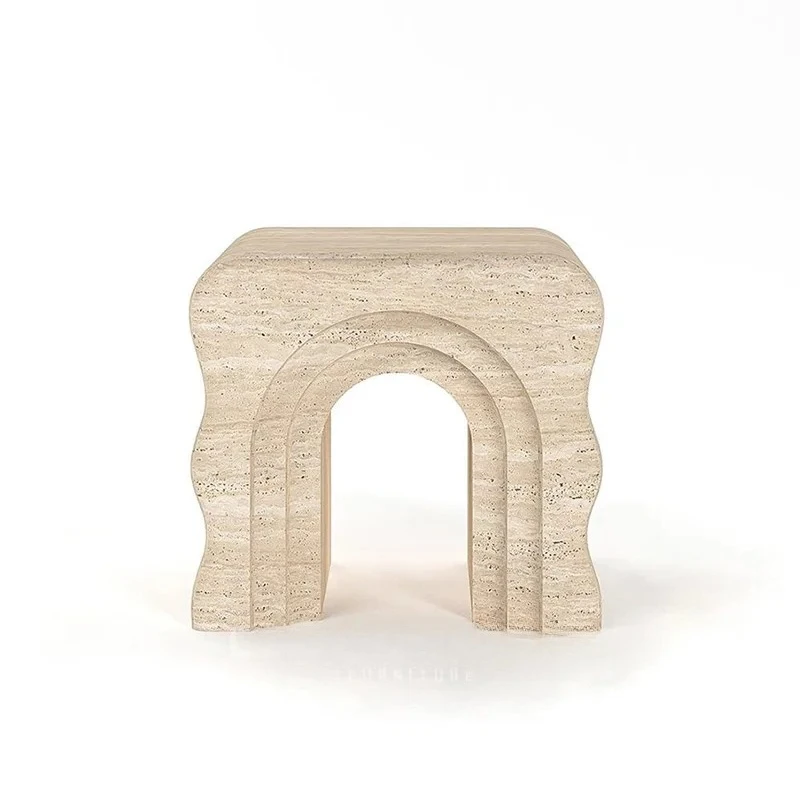 

Light luxury high-end natural travertine edge square creative designer sofa side table