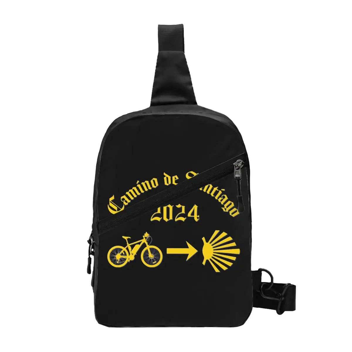 Custom Camino De Santiago Sling Chest Bag Bicycle Yellow Arrow Scallop Shell Crossbody Shoulder Backpack Cycling Camping Daypack