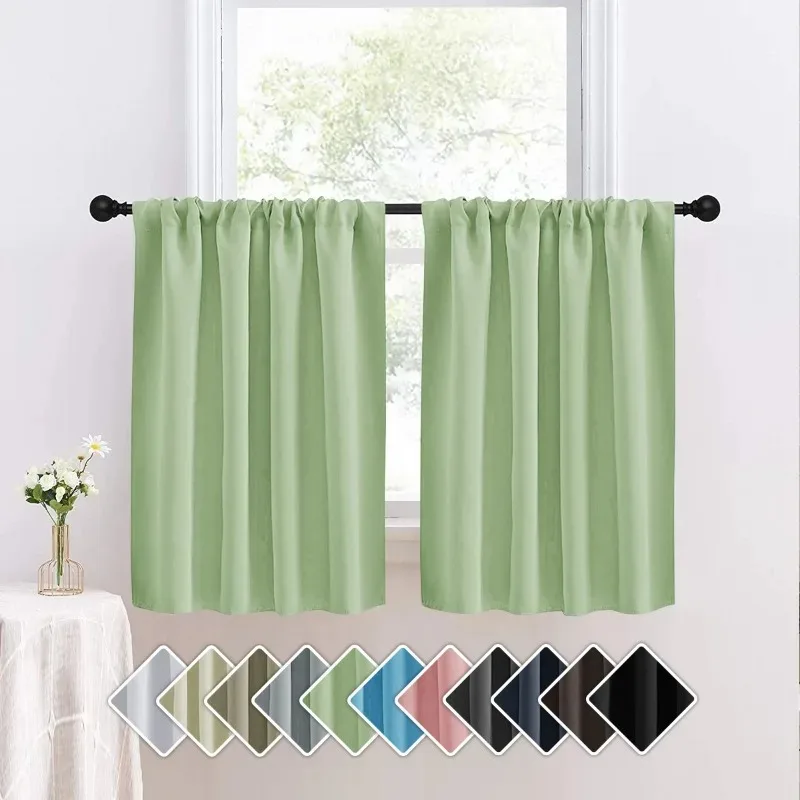2 Pcs Solid Short Curtain, Small Curtains for Kitchen, Bathroom, High Blackout Curtains for Home Decoration, UV Protection ﻿