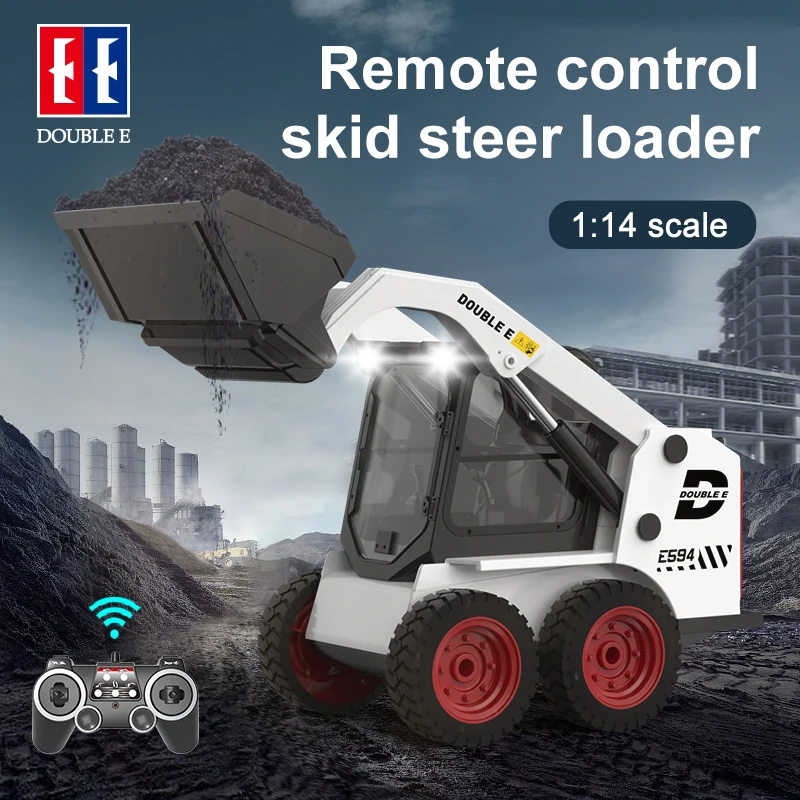 Excavadora RC doble E E594 1:14 2,4G, camión de control remoto, cargador deslizante, Cubo de excavación, rotación de 360, juguete de ingeniero de alta y baja velocidad