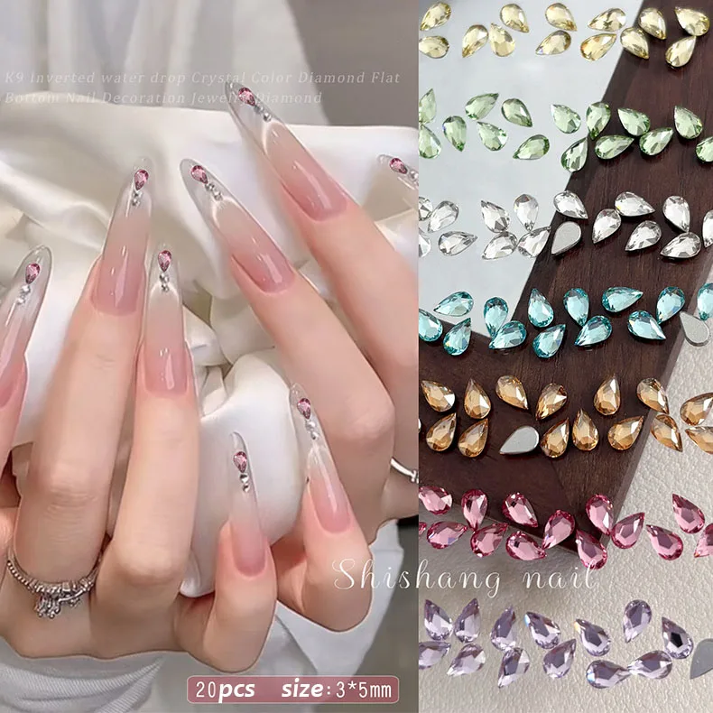 20pcs Boutique K9 Flat Bottom Nail Art Rhinestones Glass Crystal 3D Nail Decoration DIY Decorative Accessories Multiple Shapes