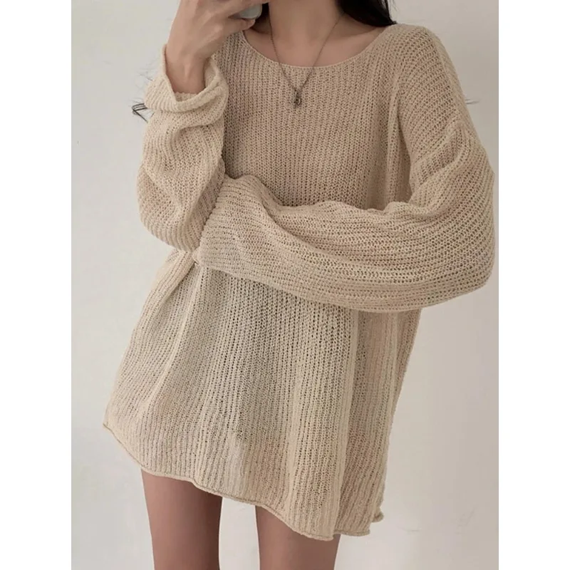 

Thin Ice Silk Knitted Top Women Summer New Loose Lazy Sle Sun Protection Long Sve Cover up High End Feeling Upper Body