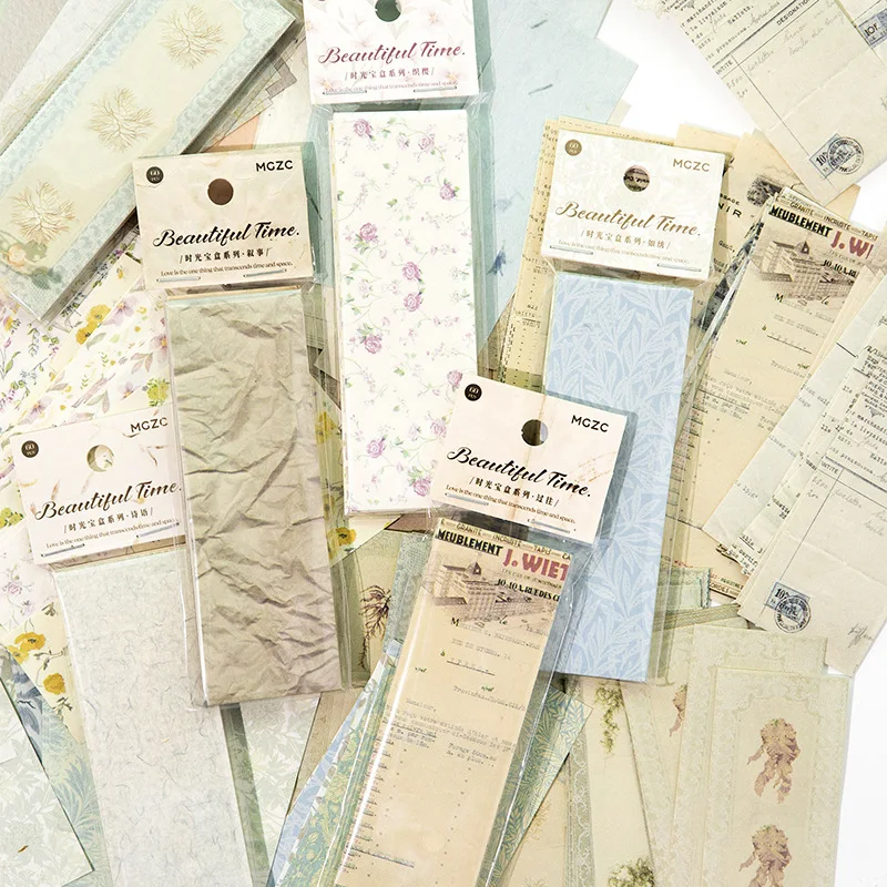 

60pcs Vintage Flower Texture Material Paper Retro Plant Handbook Background Paper Card Decorative Lable Junk Journal Planner