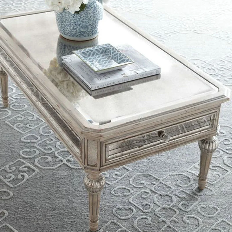Coffee table living room household small apartment tea table light luxury modern mirror glass tea table solid wood small