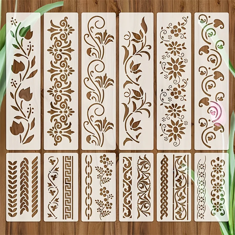 12pcs DIY Stencil Set Flowers Grass Trees Plants Stencil Painting Template For Crafts Wood Walls Canvas Paper Fabric Decoration