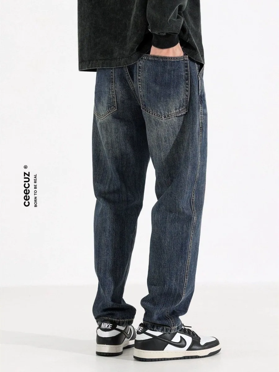

Retro American Straight Leg Jeans Men's Spring Autumn Loose Casual Waed Long Trousers Comfortable Straight Tube Pants