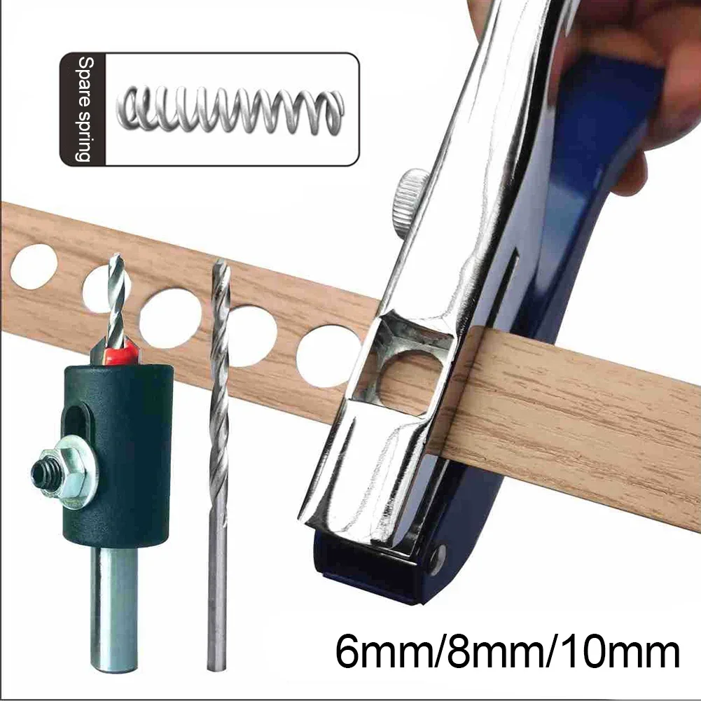 6/8/10MM Edge Banding Punch Hand Strong Round Hole Flat Bevel Punch Woodworking Pliers Paper PVC Membership Card Puncher Tools