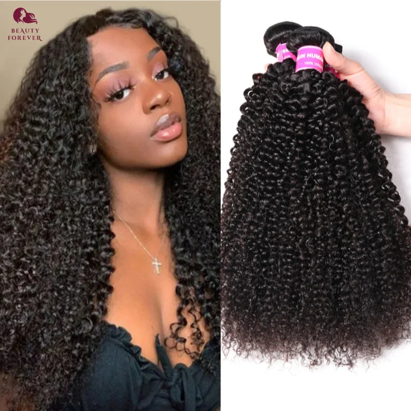 Beautyforever Mongolian Kinky Curly Hair Human Hair Bundles Thick Ends 100% Unprocessed Virgin Human Hair Weaving 3 Bundles