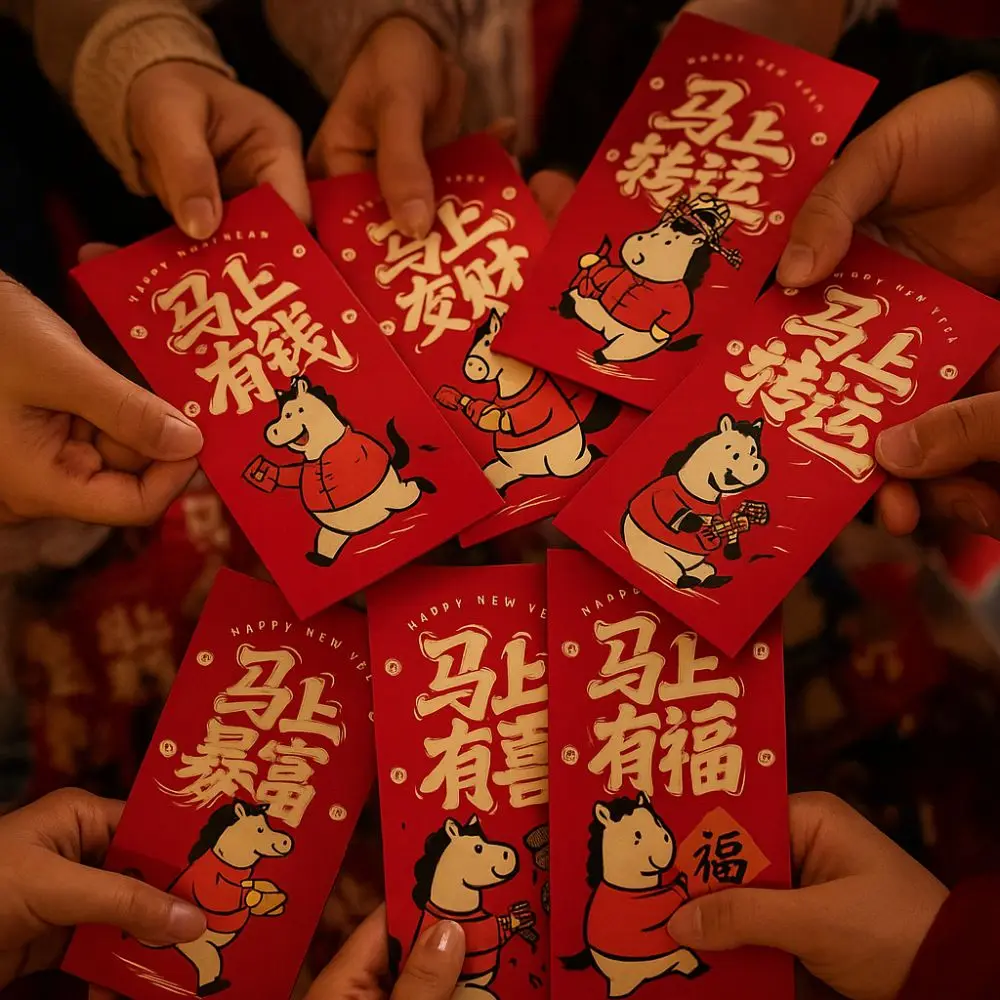 

6pcs Year of Horse Cartoon 2026 Horse Year Red Envelope Blessing Traditional Money Envelope Thickened Gift Bag Chinese New Year
