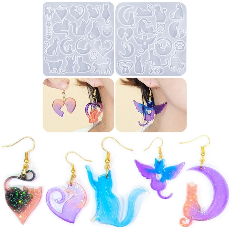 Flexible Silicone Molds Earrings Molds Cats Themed Pendants Molds Keychain Moulds Perfect Gift for Handmade Enthusiasts R3MC