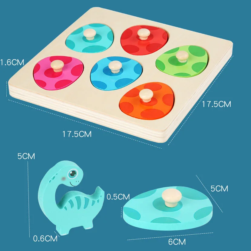 Wooden Dinosaur Jigsaw Puzzle Toys Montessori Peg Puzzle Game Kids Toddler 3D Wood Early Learning Educational Toys For Gifts