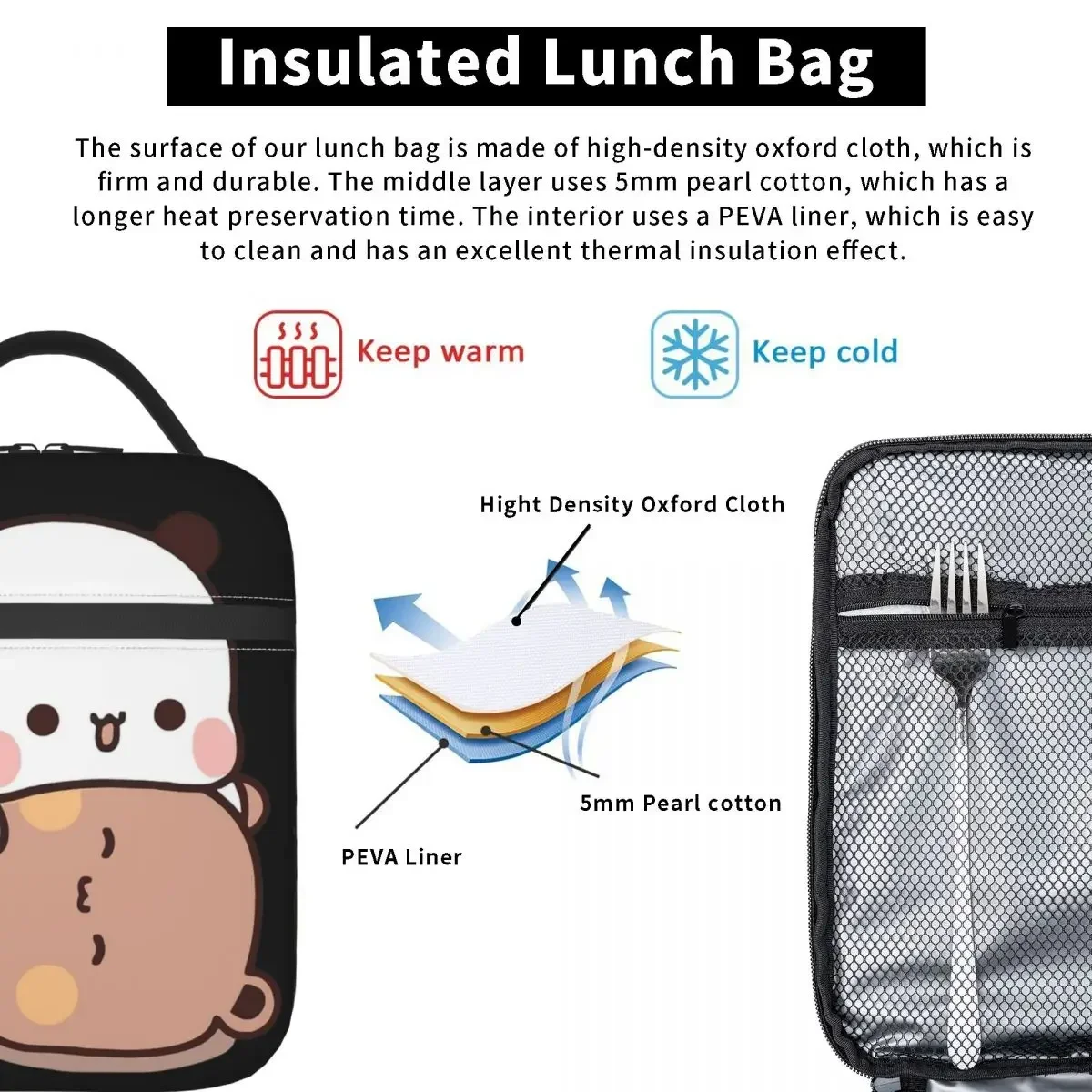 Bubu Dudu Playing Insulated Lunch Bag Large Panda Bear Reusable Thermal Bag Tote Lunch Box Beach Picnic Girl Boy