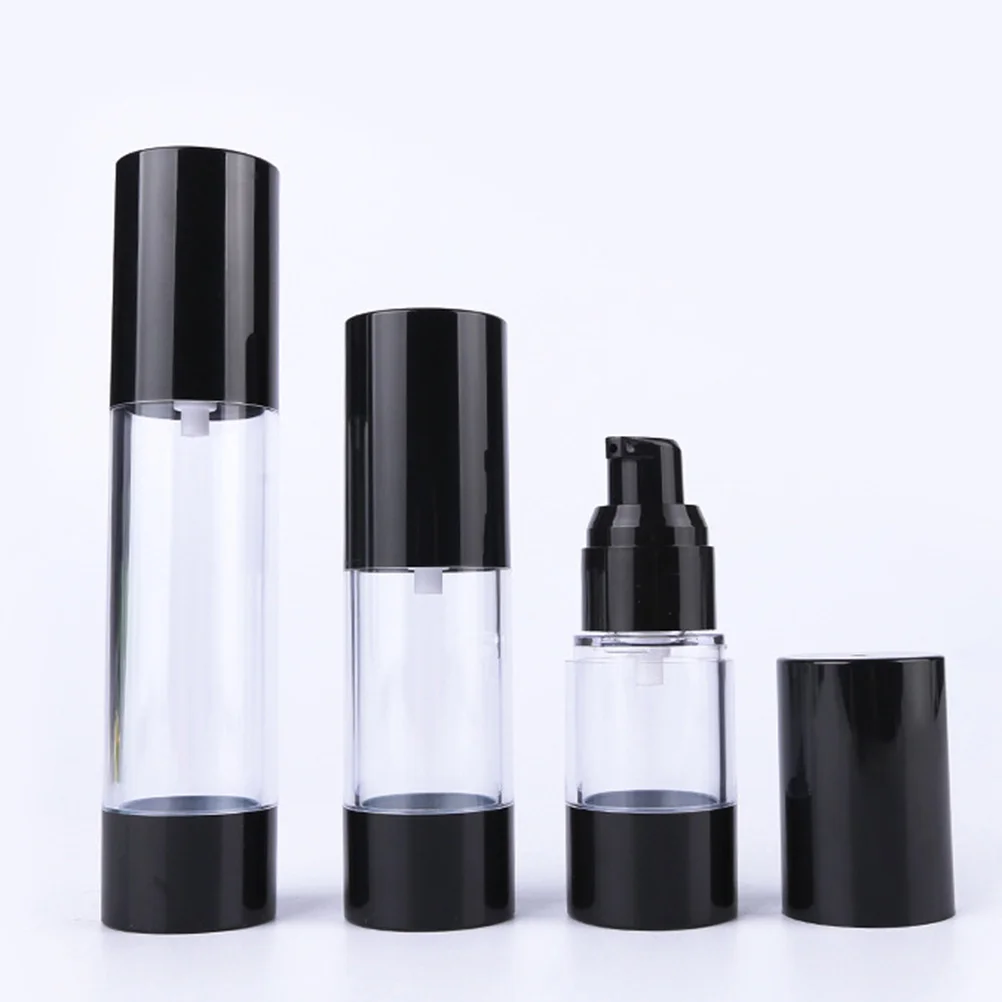 

12Pcs Emulsion Bottle Set Portable Vacuum Dispenser Containers Black 15ml 30ml 50ml Travel Lotion Shampoo Refillable