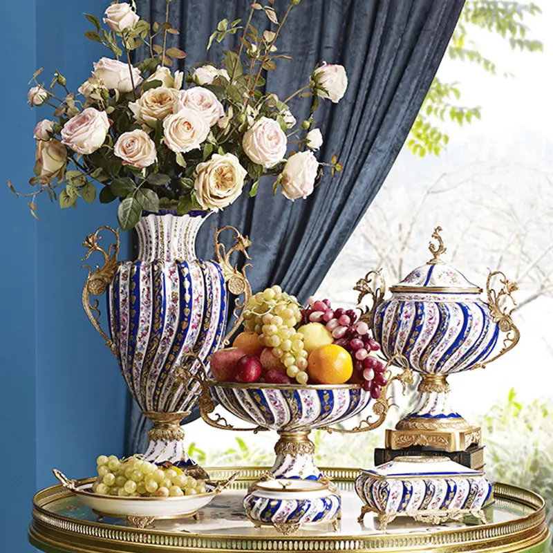 Yjq European luxury hand-painted ceramic copper vase fruit plate cover jar tissue box decoration