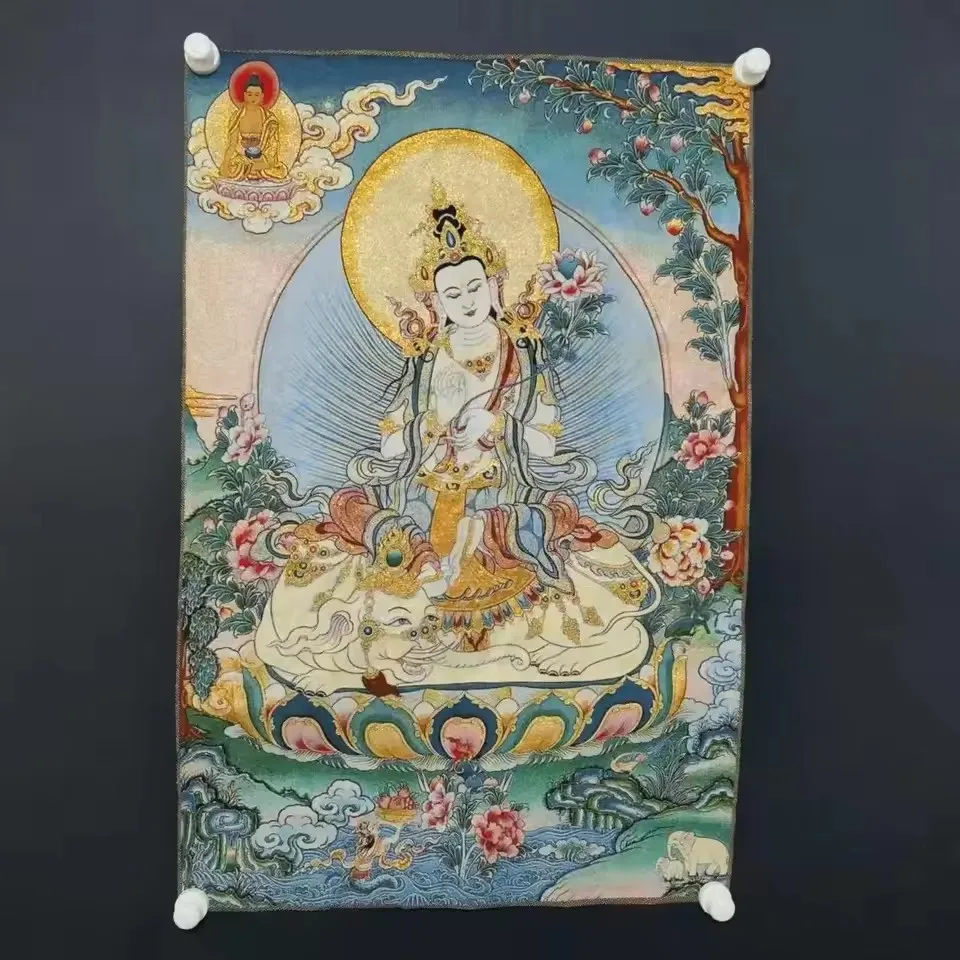 White Tara Bodhisattva Tangka Embroidery Decoration Hanging Painting