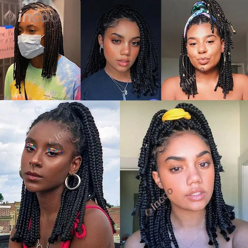 10 Inches Short Bob Braided Wigs Synthetic Full Lace Knotless Box Braiding Wigs For Women Goddess Locs Cornrows Lace Frontal Wig