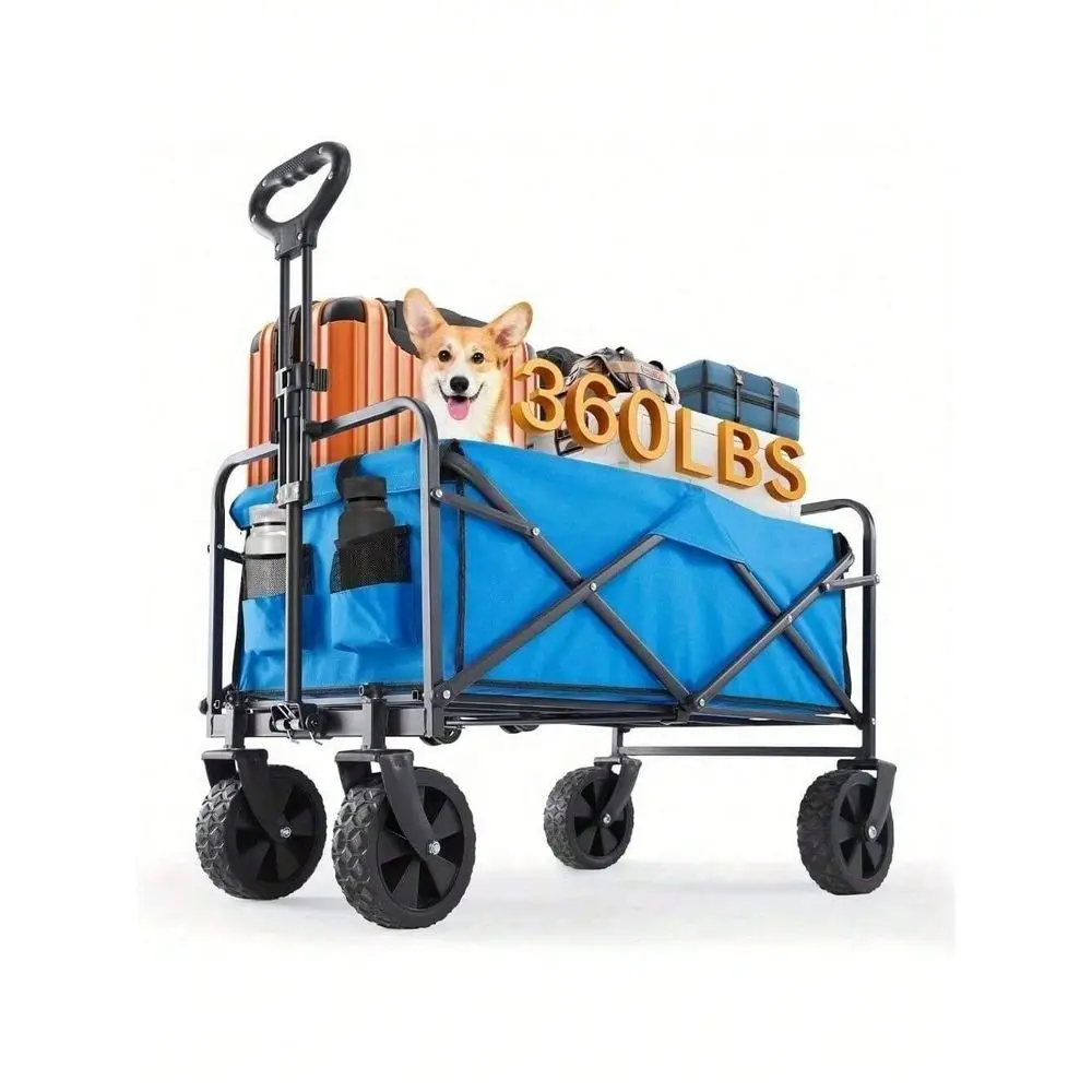 Heavy Duty Folding Utility Wagon With 360lbs Load, AllTerrain Wheels For Camping, Beach, Garden Groc
