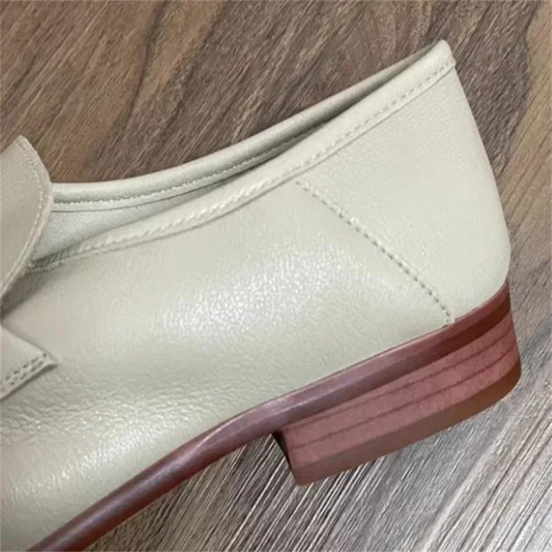 Pleated Shoes for Women Square Toes Female Loafers Sewing Lines Ladies Low Heels Leather Chassure Femme Shallow Zapatos Mujer