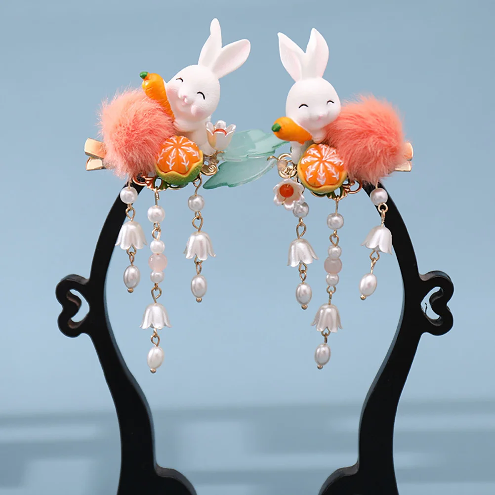 

2Pcs Rabbit Hairpins with Tassels Exquisite Chinese Hair Accessories for Girls Women Cosplay Animal Hair Clip Animal Hairpin