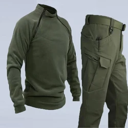 Men Tactical Softshell Pants Set Military Army Fleece Jackets Fishing Hiking Camping Tracksuits Thermal Suit Coat Autumn Winter