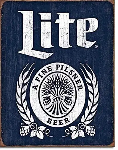 Kexle Miller Lite Brewing Beer Bottle Logo Weathered Retro Bar Pub Wall Art Decor Metal Tin Sign 8x12in