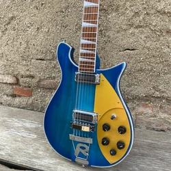 Neck Thru Body 660 Electric Guitar, 12 String Blue Guitarra, Gold Pickguard, R Shape Bridge, Checkerboard Binding