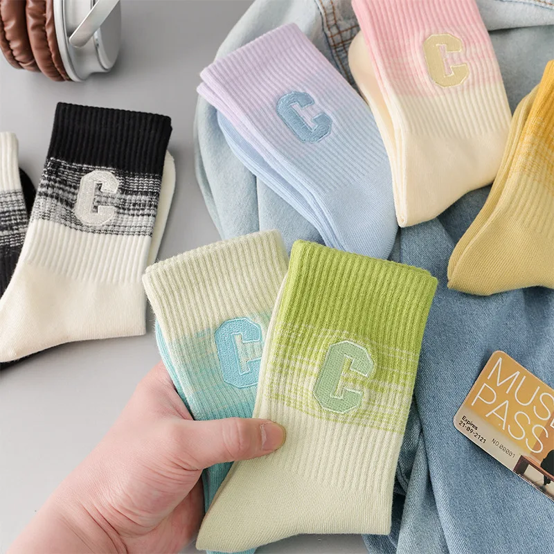Lettered Socks Women's Mid-calf Stockings Spring-autumn Trendy Brand Yoga Socks Sports Long Cotton Stockings