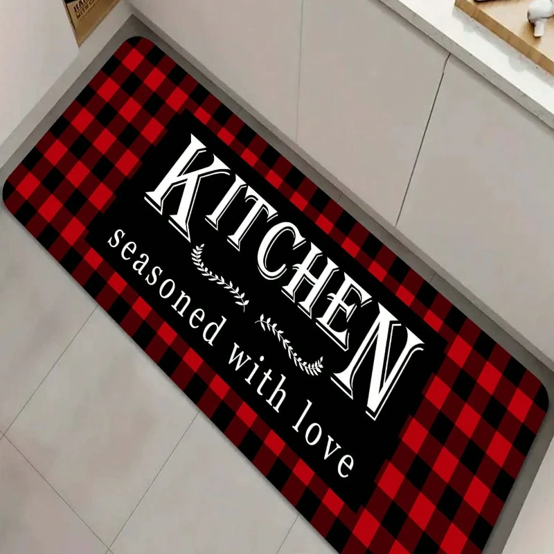 سجادة مطبخ بقاع أحمر منقوشة وحروف ، ممسحة حمام ، سجادة غرفة نوم ، سجادة أرضية للمدخل ، غرفة معيشة ، ديكور منزلي للغسيل #3