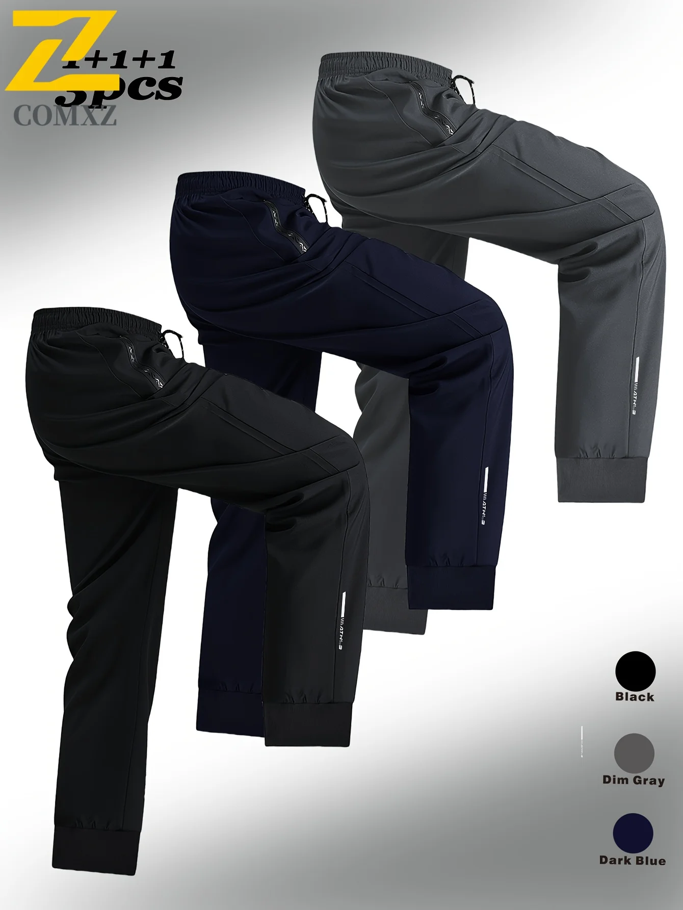 3 Pack Mens Jogger Pants Zipper Ankle Cuff Slim Fit Stretch Casual Running Lounge Sweatpants Trousers for Gym Workout Training