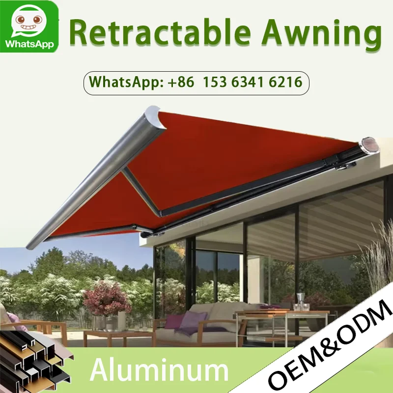 

Electric Full Box Awning Aluminum Frame Tarpaulin Retractable Canopy Roof with LED Lights Outdoor Patio Awning
